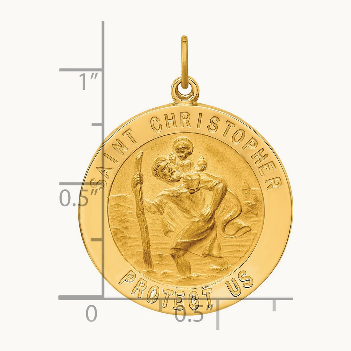 Solid Polished/Satin Large Round St. Christopher Medal, 14K