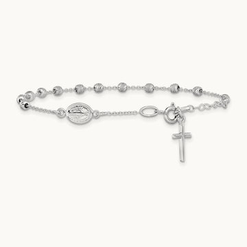 D/C Cross and Miraculous Medal .75in ext. Bracelet, 14K White Gold