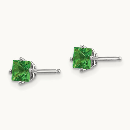 Tsavorite Post Earrings, 14K White Gold