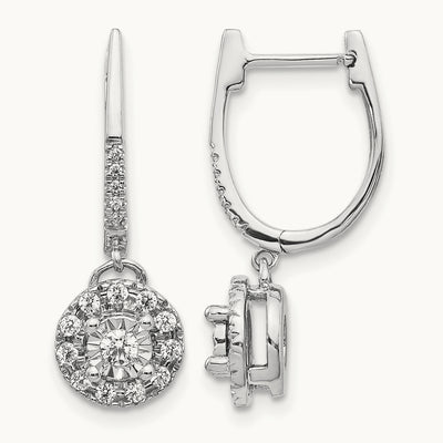 0.35ct Dia. Round Dangle Hinged Hoop Earrings, 14K White Gold