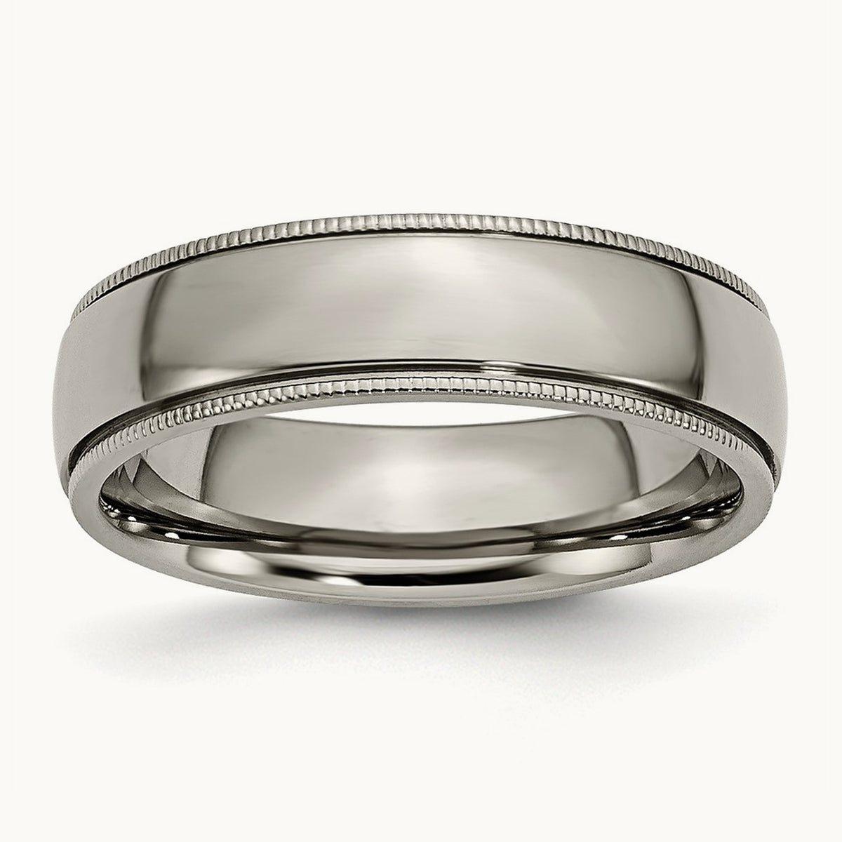 Polished Grooved and Beaded Edge Band, 6mm, Titanium