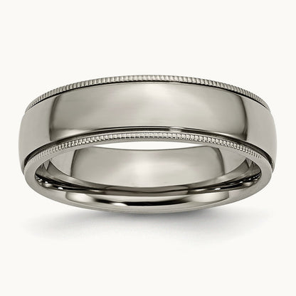 Polished Grooved and Beaded Edge Band, 6mm, Titanium