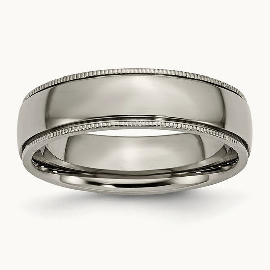 Polished Grooved and Beaded Edge Band, 6mm, Titanium
