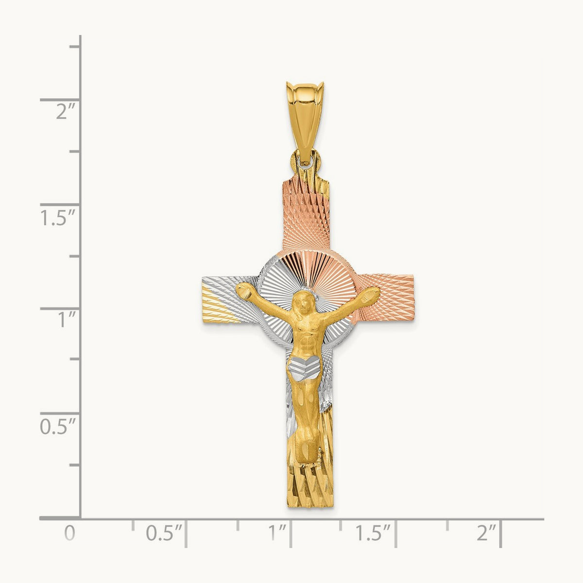 w/Rose and White Rhodium Iona Crucifix Cross Pendant, 14K