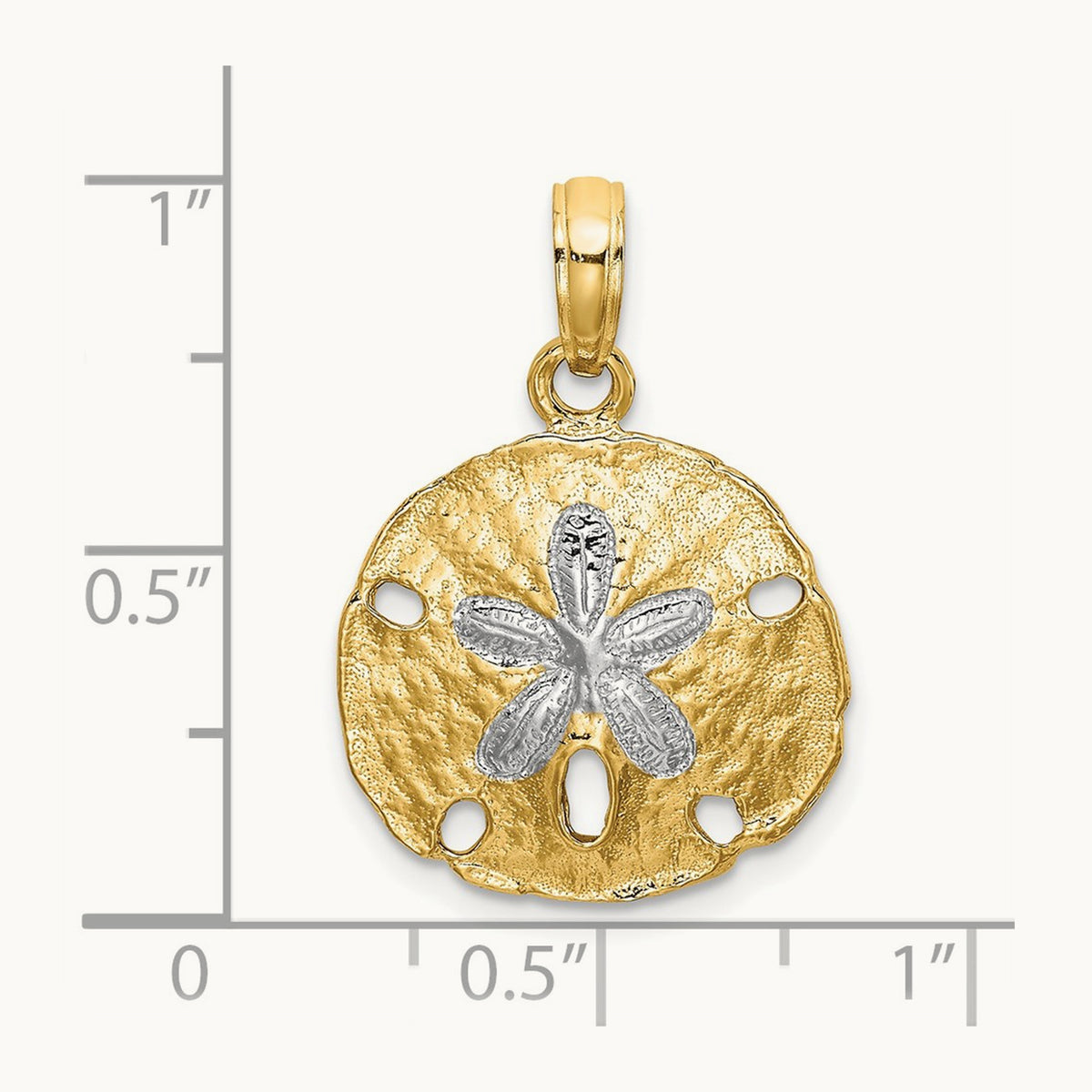 Polished Sand Dollar Charm, 14K with White Rhodium