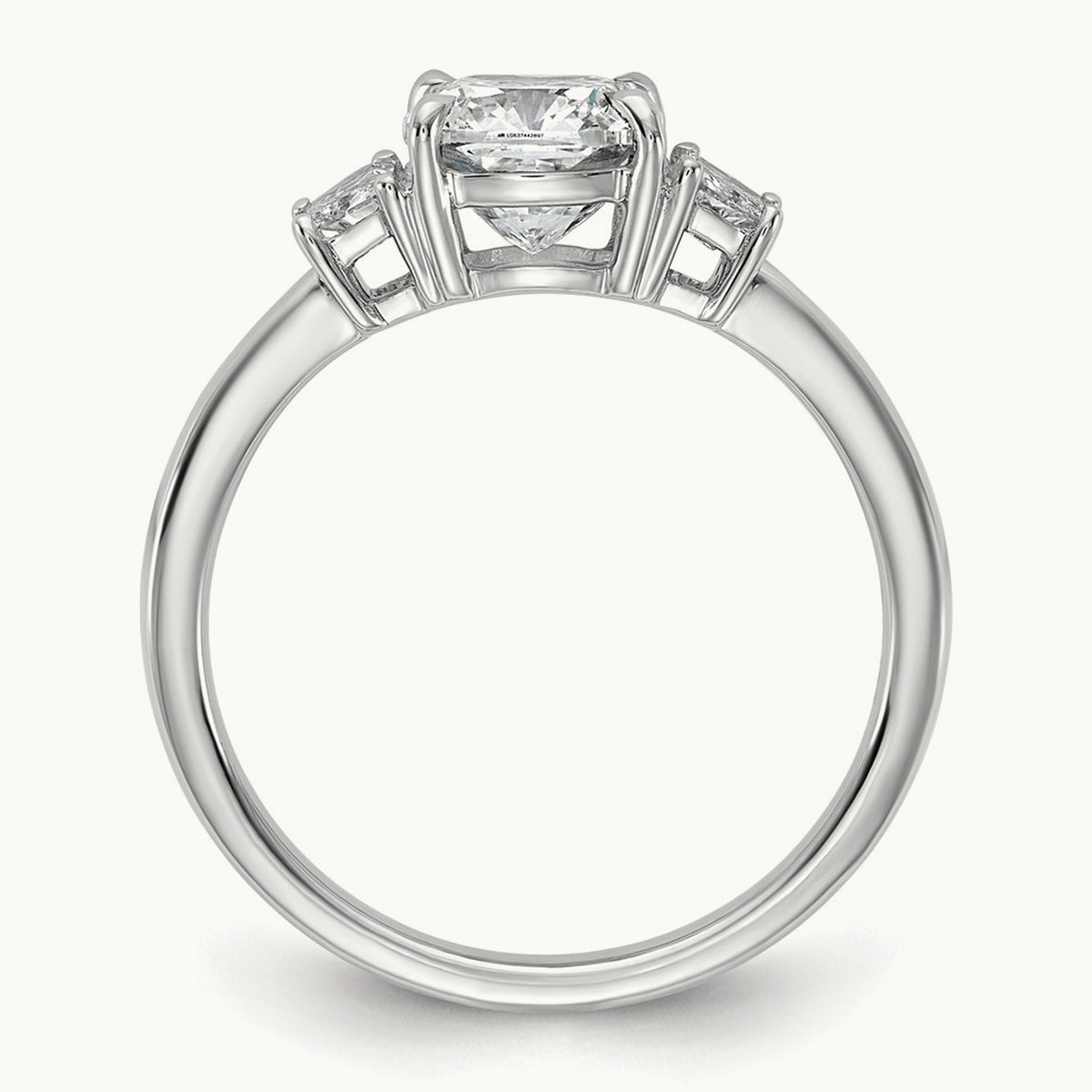 Cushion & 1/2 Moon Engagement Ring — 14K White Gold, 1 7/8 ct, 7