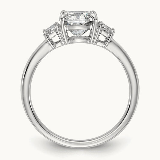 1 7/8ct Lab Grown Diamond VS+ F+ Cushion&1/2 Moon Comp Eng Ring, 14K White Gold