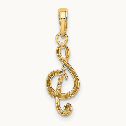 Polished Open-Backed Treble Clef Pendant — 14K Yellow Gold
