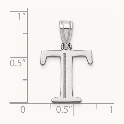 Polished Etched Letter T Initial Pendant, 14K White Gold