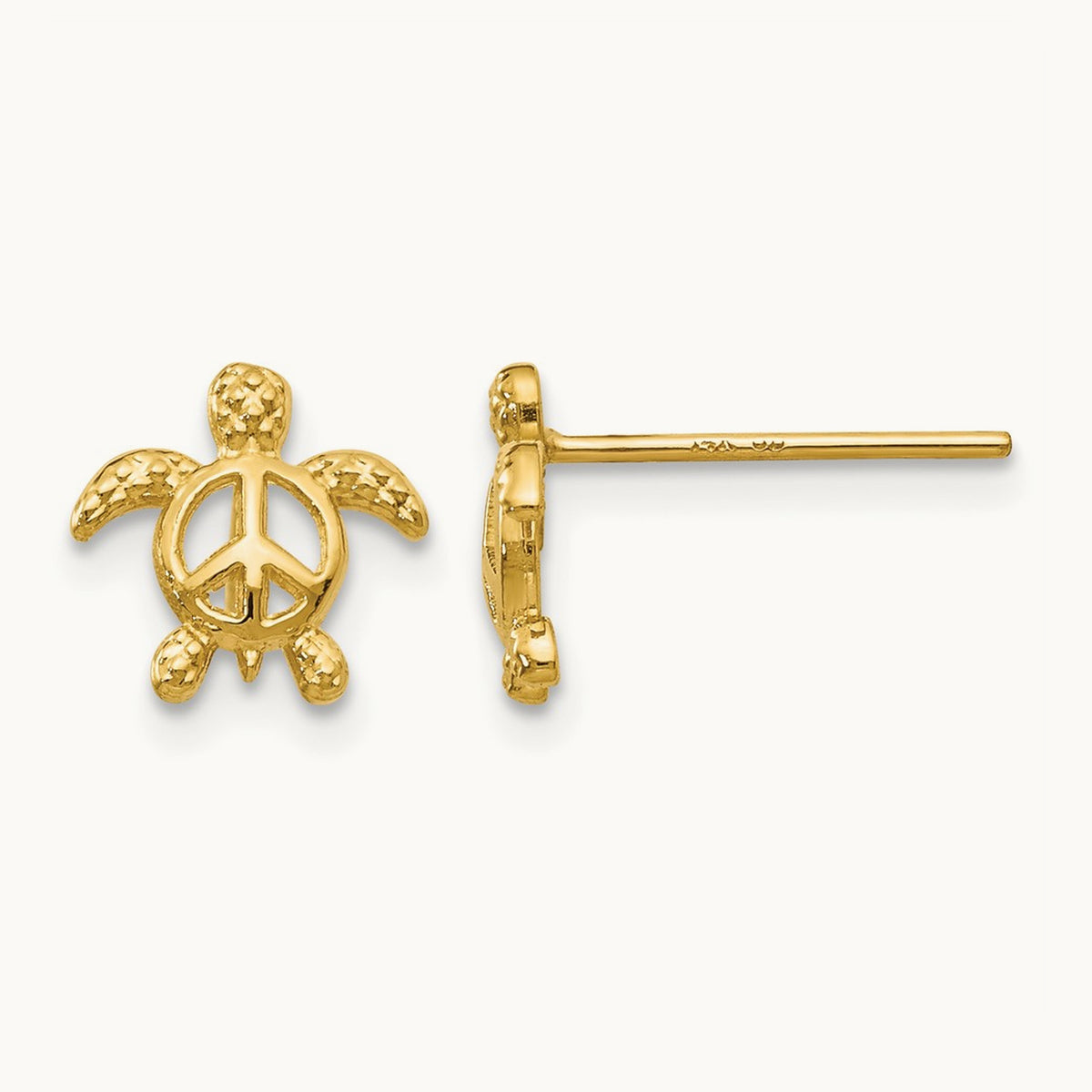 Peace Turtle Post Earrings — 14K Yellow Gold