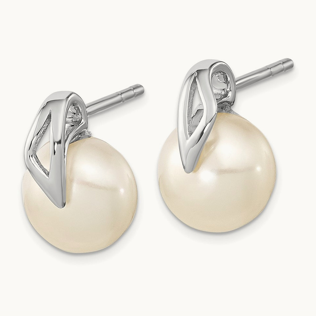Button Freshwater Cultured Pearl Post Earrings — 14K White Gold