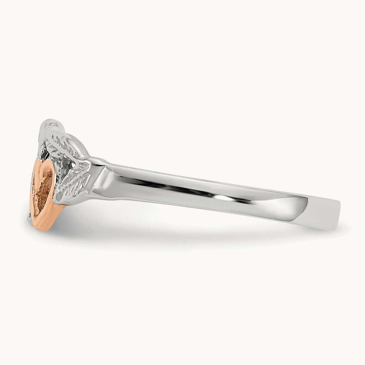 Plated Polished Hearts and Leaves Ring, 14K White with Rose Gold