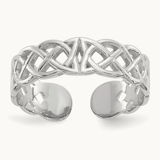 Polished w/ Design Toe Ring, 14K White Gold