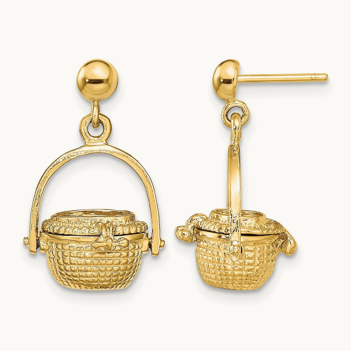 3-D Nantucket Basket Dangle Earrings — 14K Yellow Gold