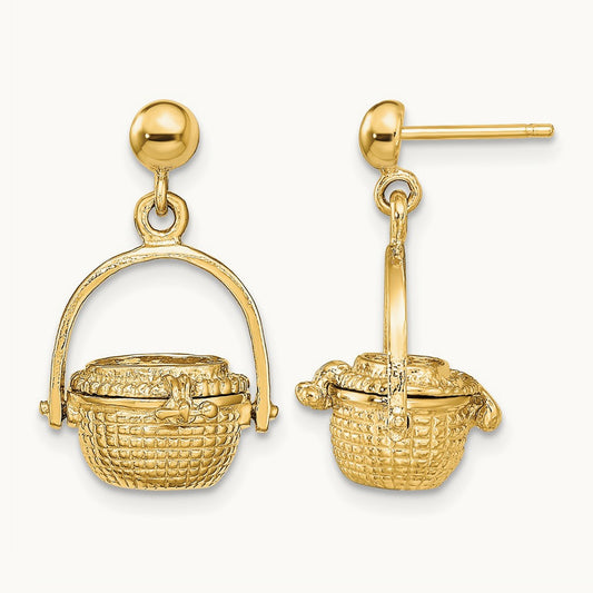3-D Nantucket Basket Dangle Earrings — 14K Yellow Gold