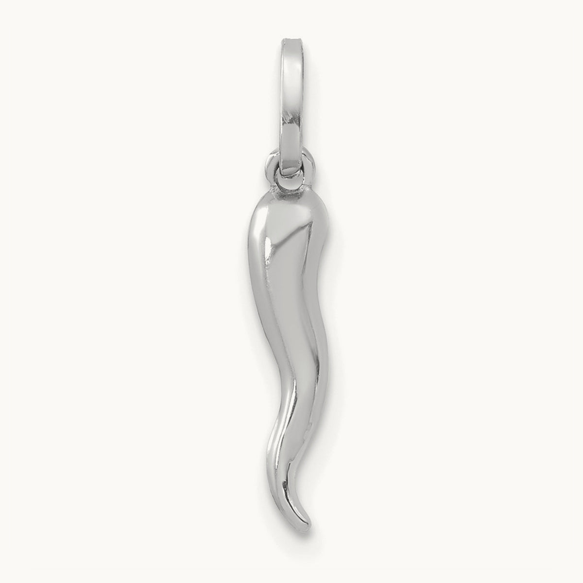 3D Italian Horn Charm — 14K White Gold, 20mm