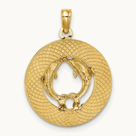 ST. THOMAS w/ Dolphins Round Charm, 14K