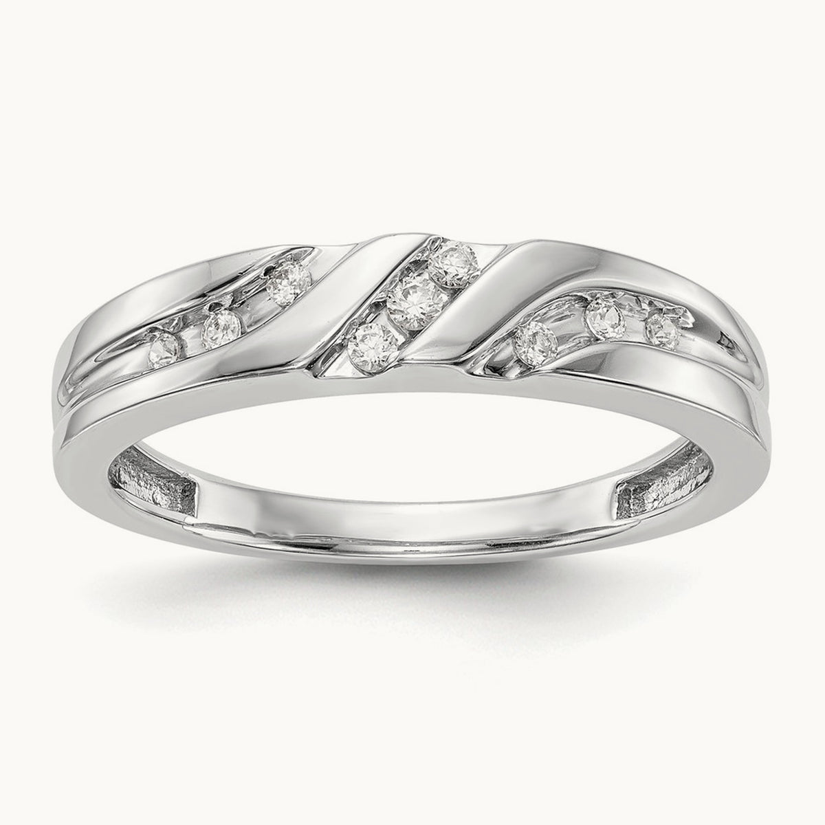 Complete Diamond Trio Men's Wedding Band, 14K White Gold