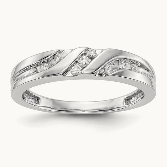 Complete Diamond Trio Men's Wedding Band, 14K White Gold