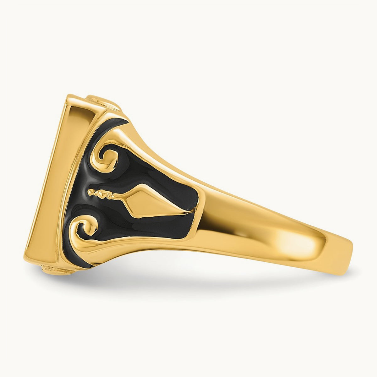 Men's Polished and Textured (No Enamel) Masonic Ring, 14K