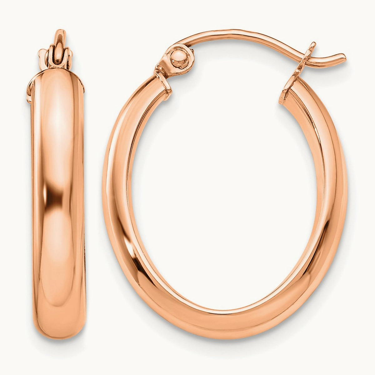 Polished Oval Tube Hoop Earrings — 14K Rose Gold, 17mm