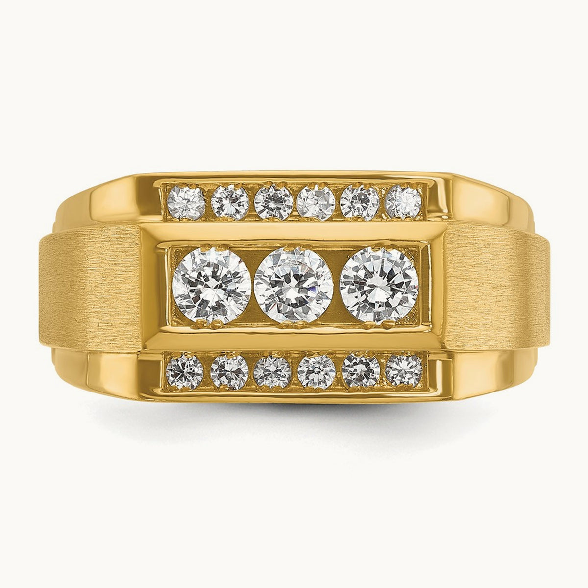 IBGoodman Men's Polished and Satin 3-Row Diamond Ring, 14K