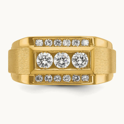 IBGoodman Men's Polished and Satin 3-Row Diamond Ring, 14K