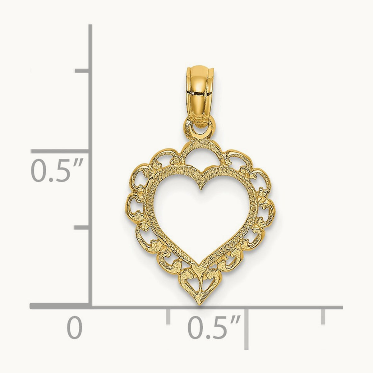 Heart with Lace Trim Charm — 14K Yellow Gold, 18.33mm