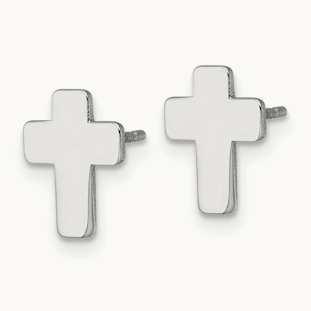 Polished Cross Post Earrings — 14K White Gold