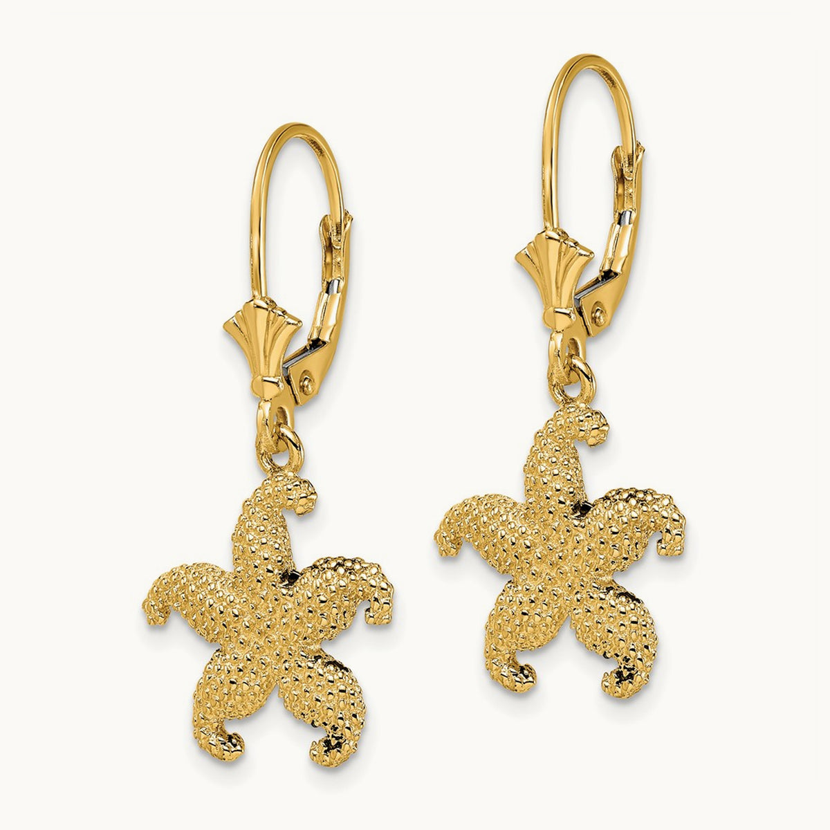 2-D Puffed Starfish Leverback Earrings, 14K