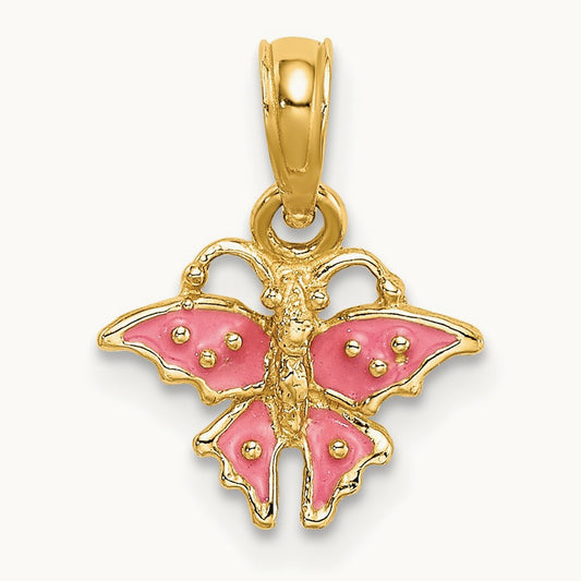 Enamel Mini Pink Butterfly Charm, 14K