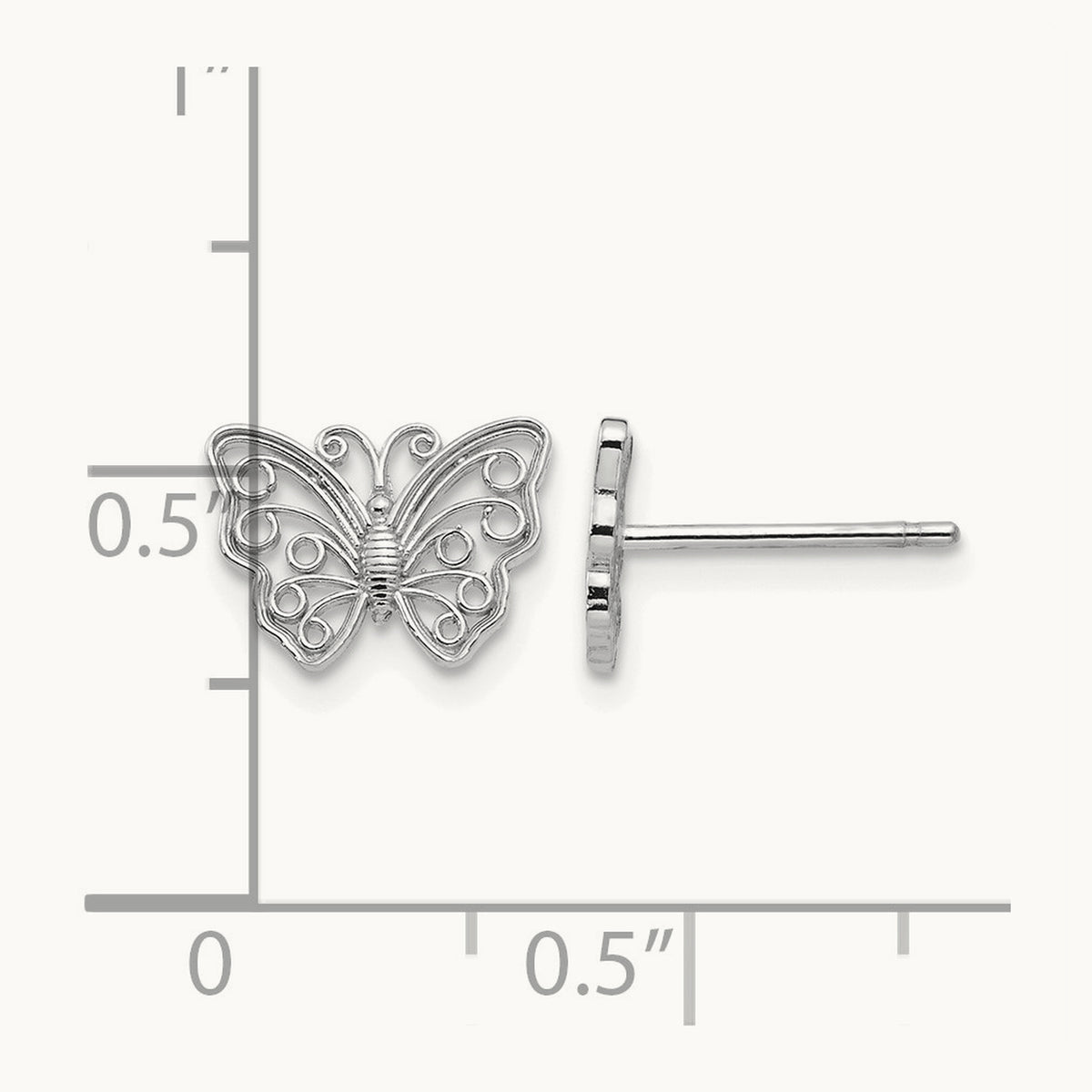 Butterfly Post Earrings — 14K White Gold, 7.6mm