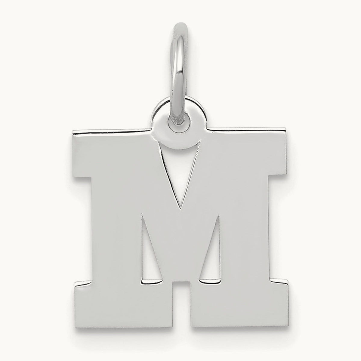 Small Block Initial Charm — 14K White Gold, M