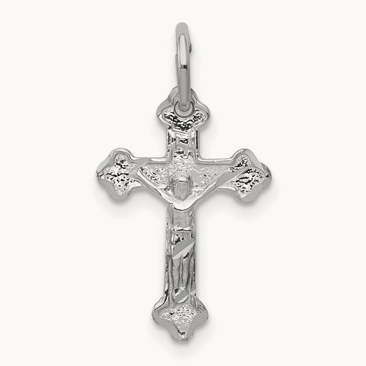 Satin Diamond-cut Crucifix Charm — 14K White Gold