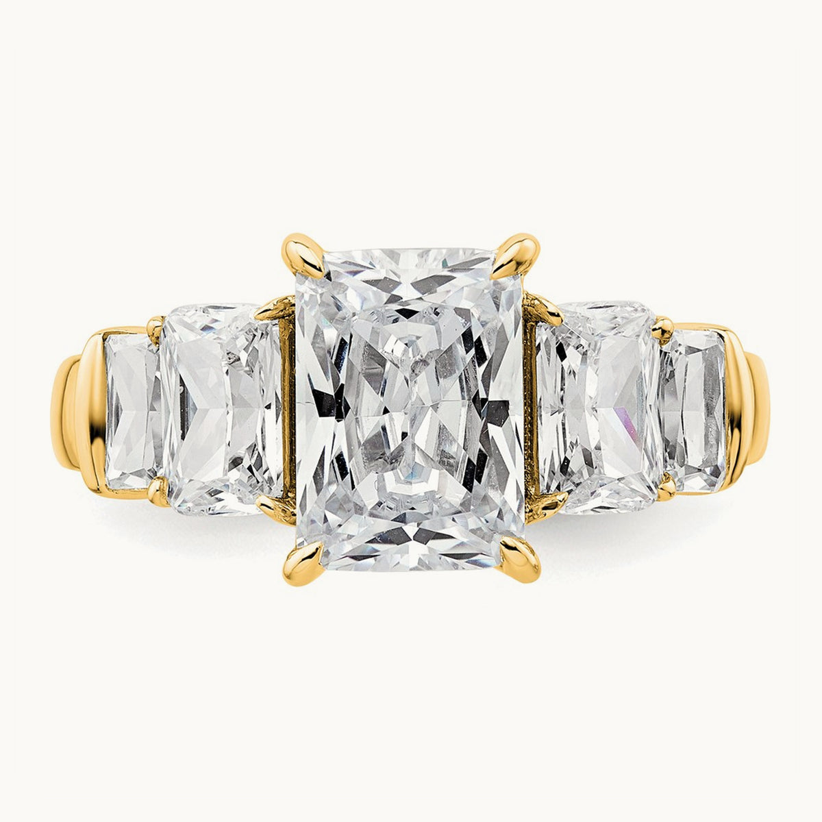 Emerald 3 Stone Engagement Ring, 3.50 ct tw Lab-Grown Diamond — 14K Yellow Gold