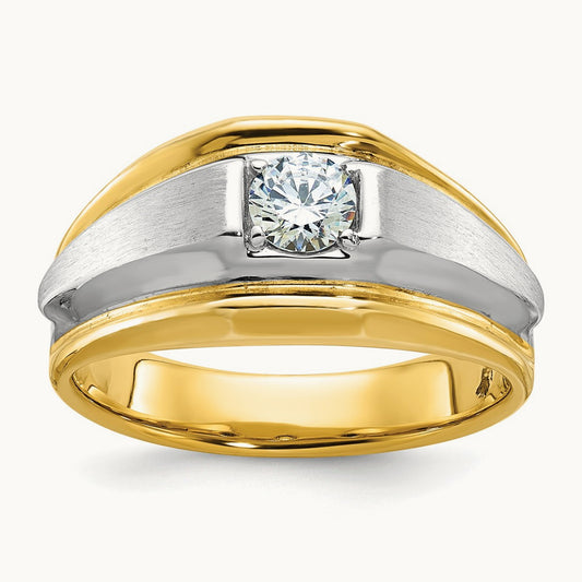 IBGoodman Men's Polished and Satin Diamond Complete Ring, 14K Two-tone