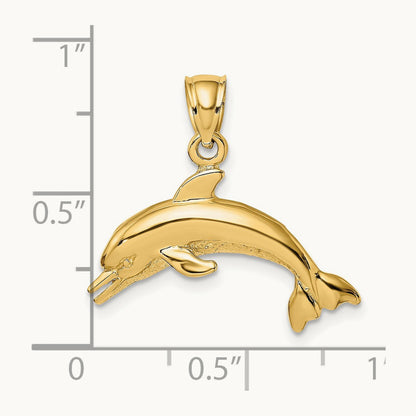 Textured/Polished Dolphin Jumping Charm, 14K