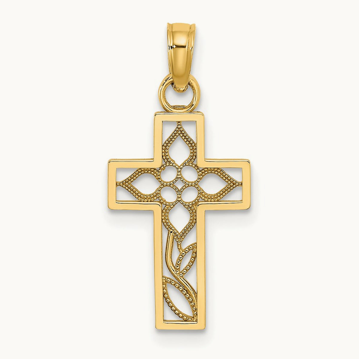 Flower In Cross Charm, 14K