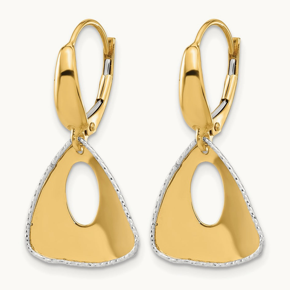 Pol and Dia-cut Triangle Dangle Leverback Earrings, 14K Two-tone — Leslie's