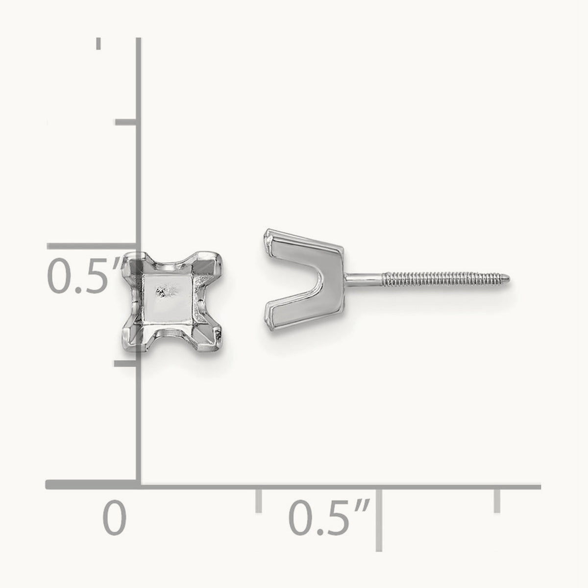 Princess Cut Stud Earring Mountings, 4mm, 14K White Gold