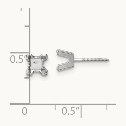Princess Cut Stud Earring Mountings, 4mm, 14K White Gold