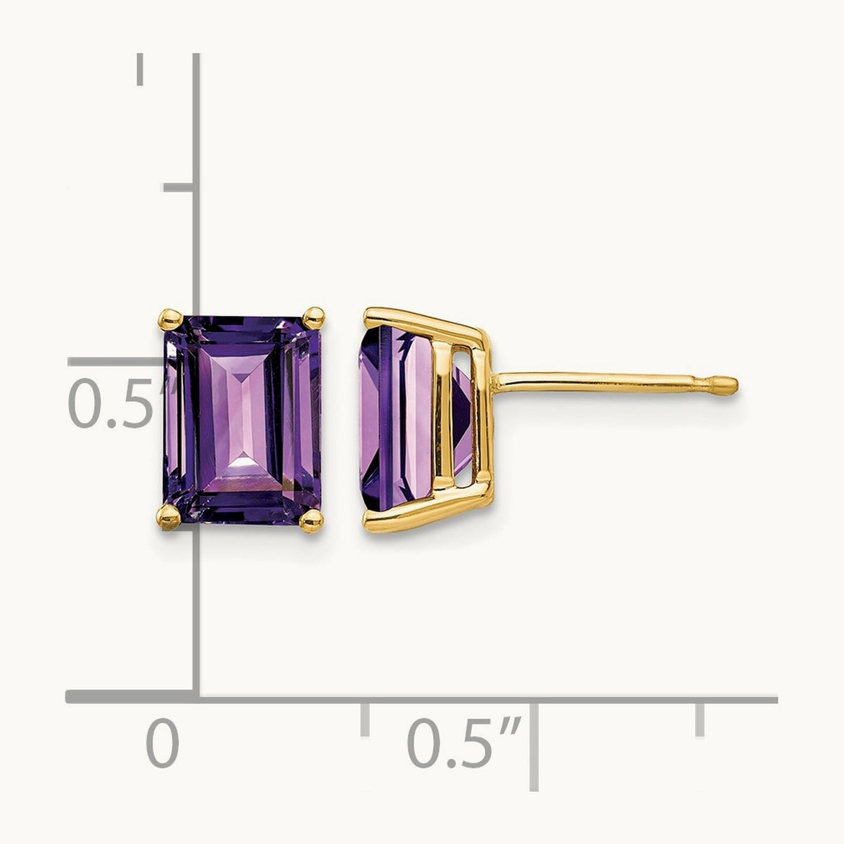 8x6mm Emerald Cut Amethyst Earrings, 14K