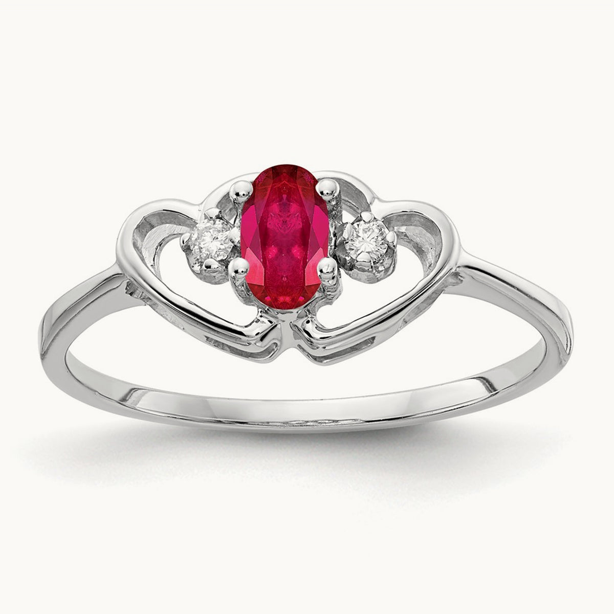 5x3mm Oval Ruby AA Diamond ring, 14K White Gold