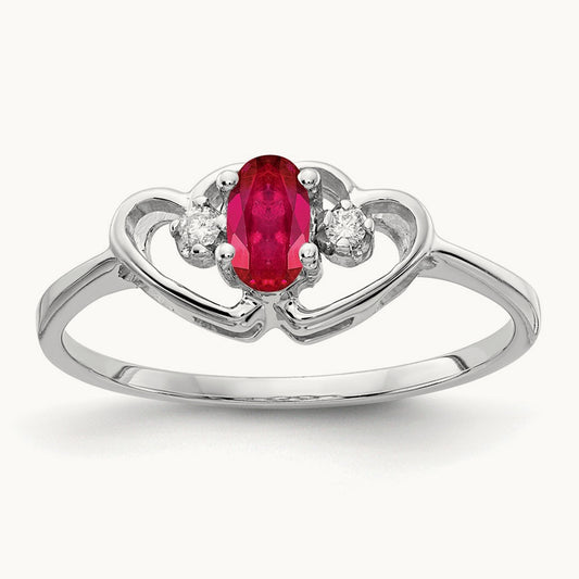 5x3mm Oval Ruby AA Diamond ring, 14K White Gold