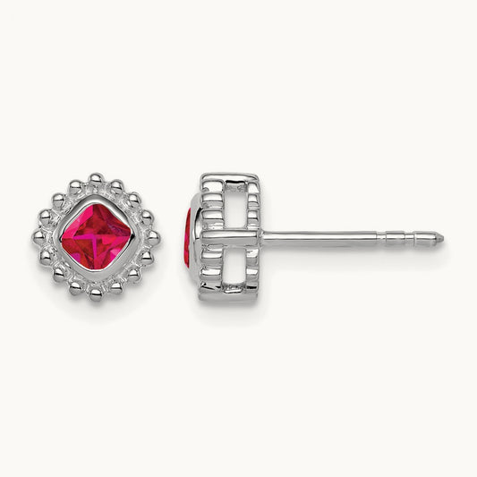 Cushion Ruby Earrings — 14K White Gold