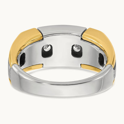 14ktt IBGoodman Men's Polished Satin & Grooved 5-Stone Diamond Ring