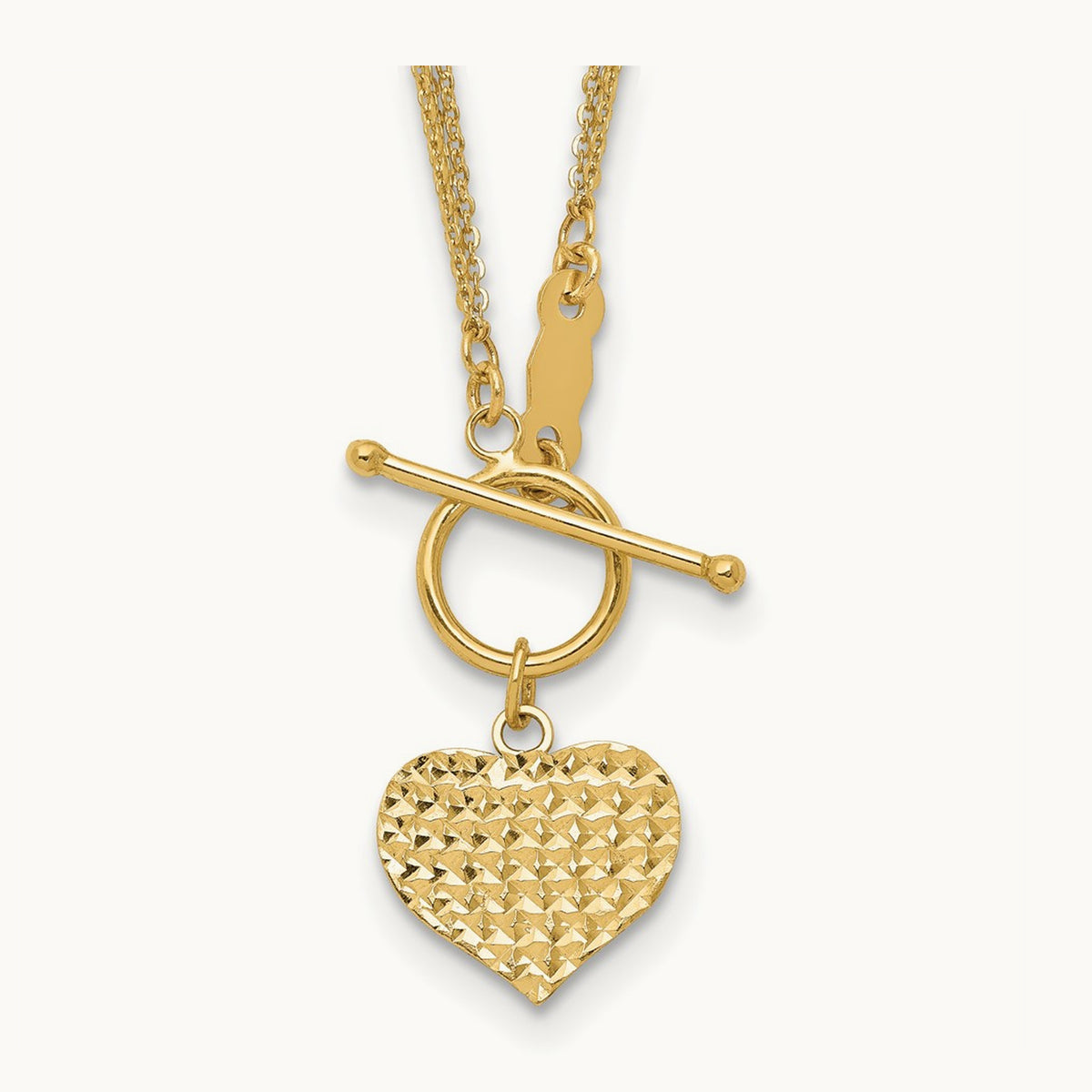 Polished 3-Strand D/C Heart Toggle Necklace, 14K