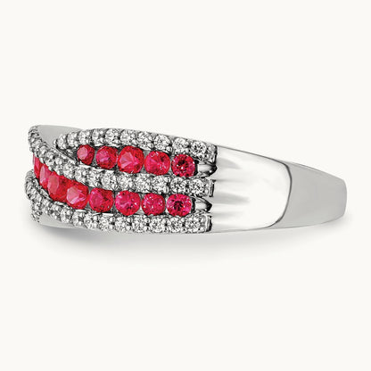 Diamond and Ruby Fancy Ring, 14K White Gold