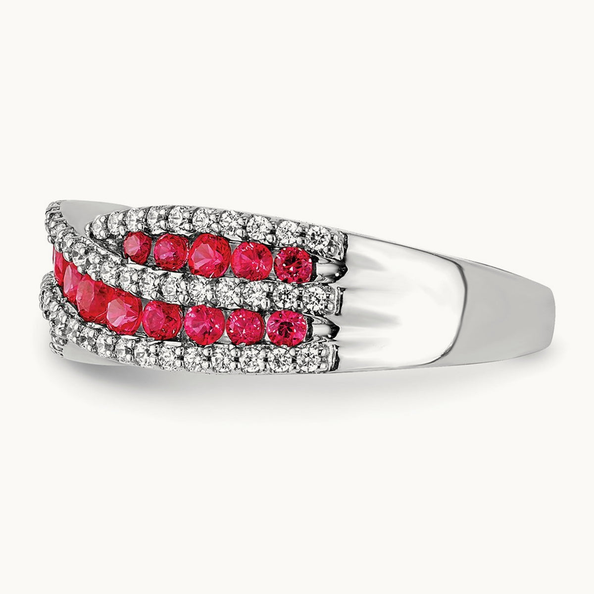 Diamond and Ruby Fancy Ring, 14K White Gold