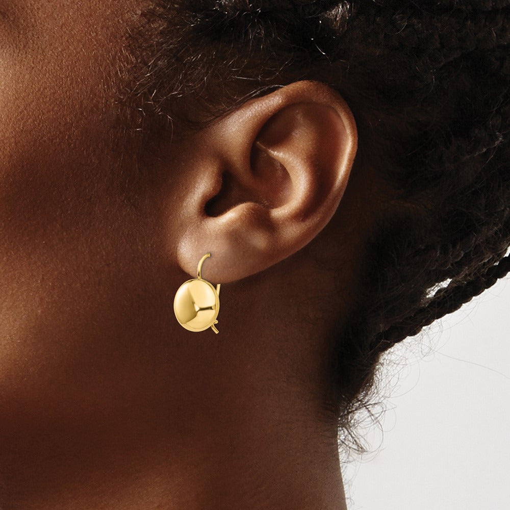 Polished Button Kidney Wire Earrings — 14K Yellow Gold, 12mm